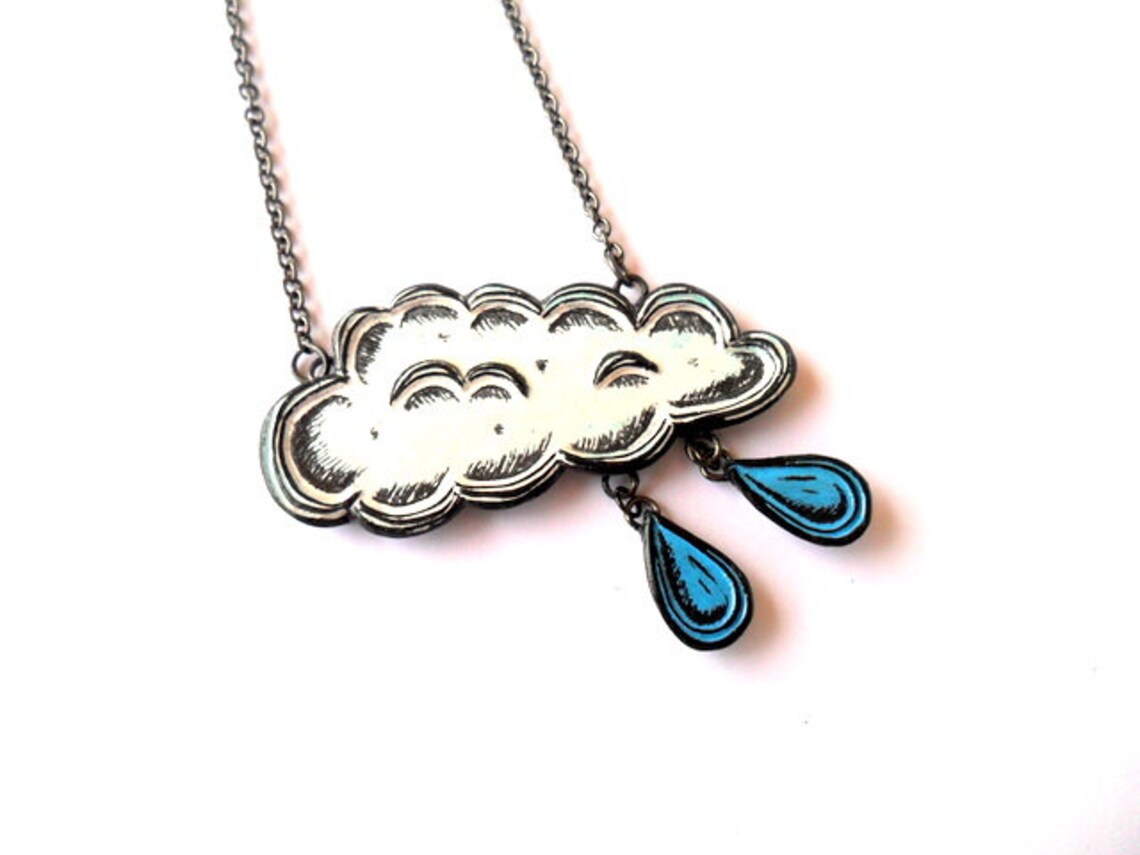 Rain Cloud Necklace. Raindrop Necklace. White Cloud Pendant. Etsy