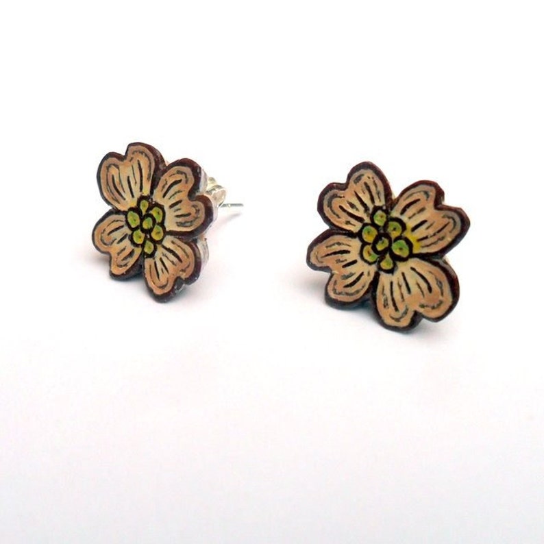 Dogwood Flower Earrings, Dogwood Earrings, Dogwood Stud Earrings, Dogwood Flower Post Earrings, Floral Jewelry, Anniversary Gift for Wife image 4