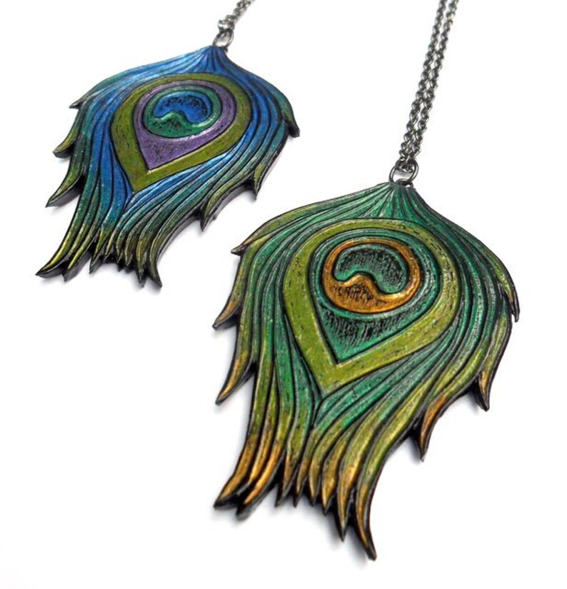 Metallic Blue, Green and Purple Peacock Feather Necklace Strut your Stuff image 5