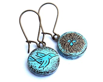Mother's Day Bird Nest Dangle Earrings: Pastel Blue Polymer Clay