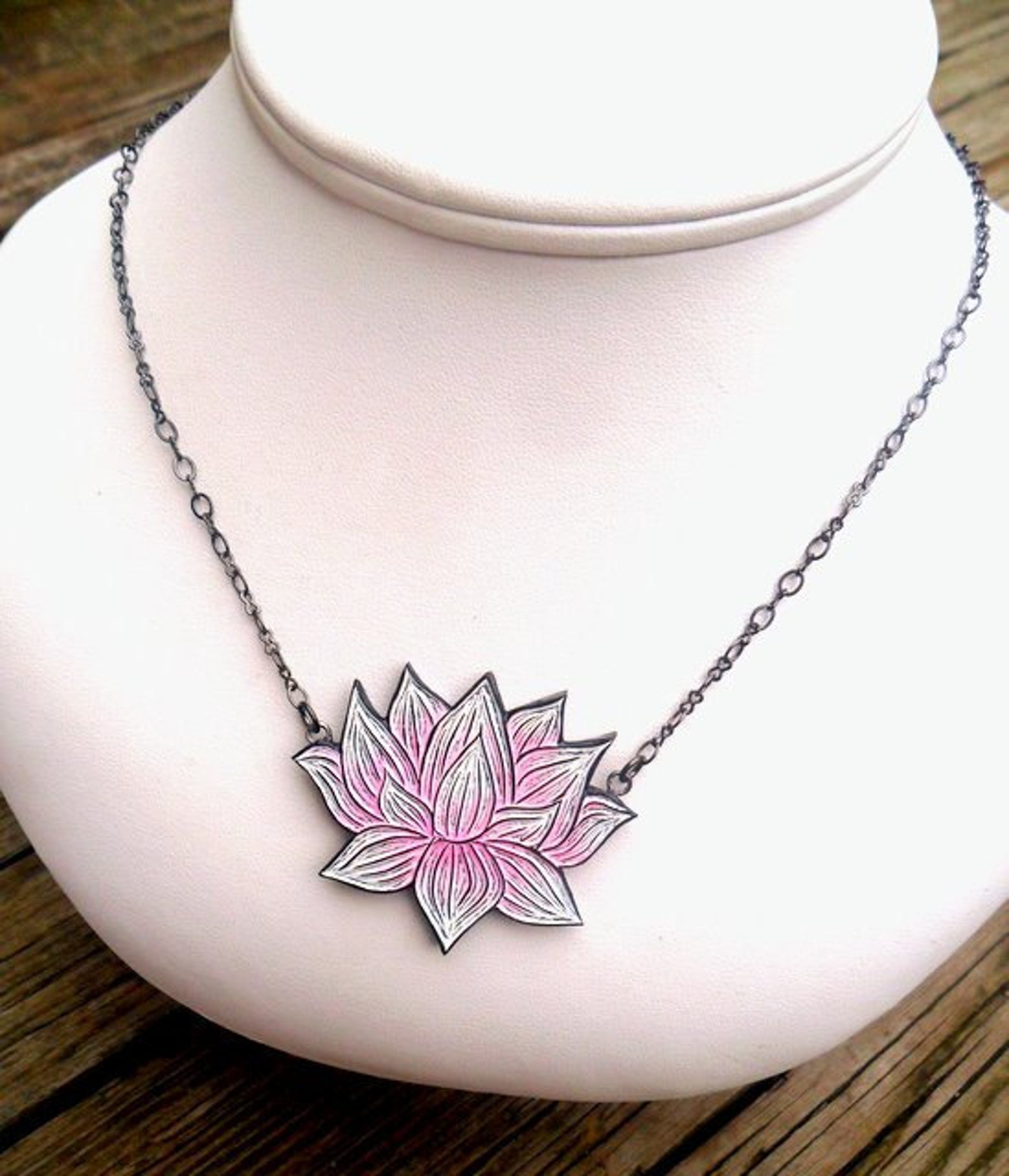 Pink and White Lotus Flower Necklace Etsy