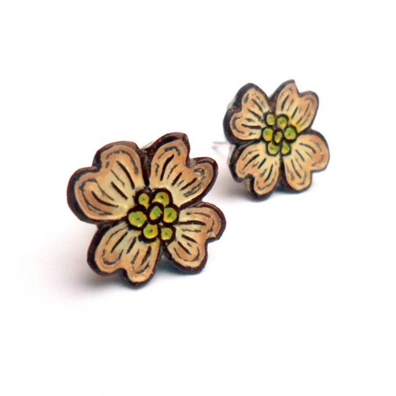 Dogwood Flower Earrings, Dogwood Earrings, Dogwood Stud Earrings, Dogwood Flower Post Earrings, Floral Jewelry, Anniversary Gift for Wife image 2