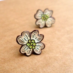 Dogwood Flower Earrings, Dogwood Earrings, Dogwood Stud Earrings, Dogwood Flower Post Earrings, Floral Jewelry, Anniversary Gift for Wife image 1