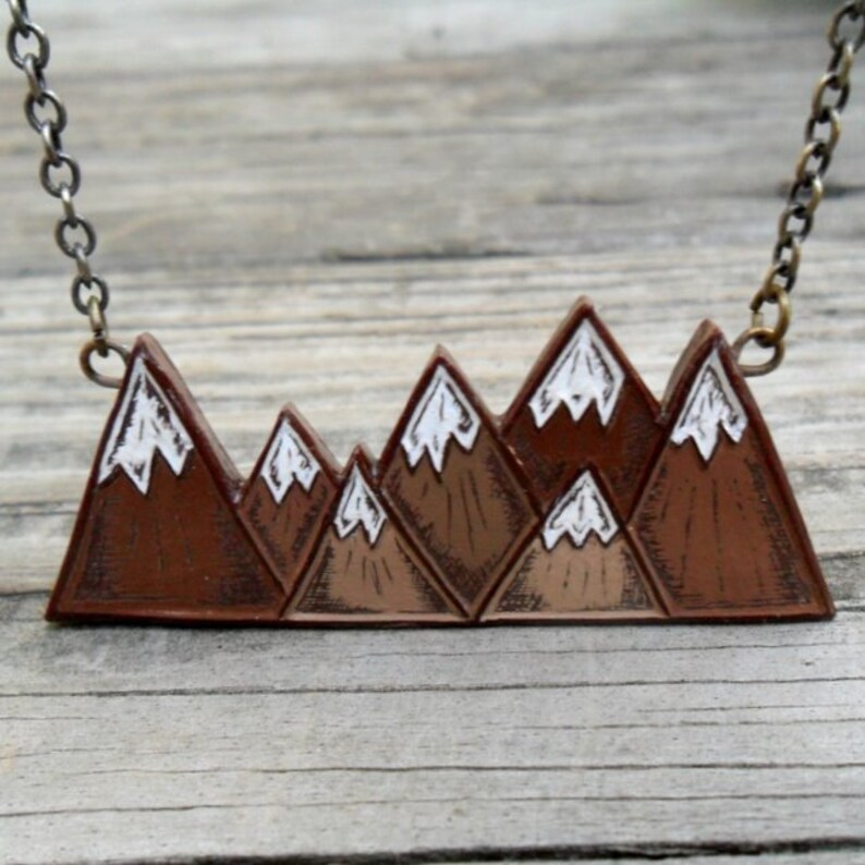 Brown and White Mountain Necklace, Mountain Range Pendant, Graduation Gift image 2