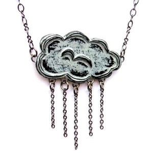 Metallic Silver Raincloud Necklace, Cloud Jewelry, Rain Necklace, Cloud Pendant, Storm Pendant, Weather Jewelry, Gift for Her image 1