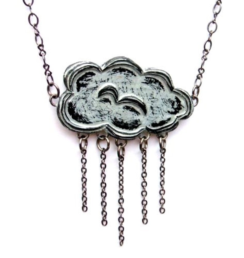 Metallic Silver Raincloud Necklace, Cloud Jewelry, Rain Necklace, Cloud Pendant, Storm Pendant, Weather Jewelry, Gift for Her image 1