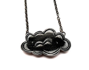 Little Black Cloud Necklace: Hand Stamped Polymer Clay Pendant