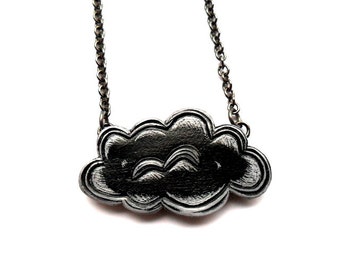 Little Black Cloud Necklace.Storm Cloud Necklace. Rain Cloud Necklace