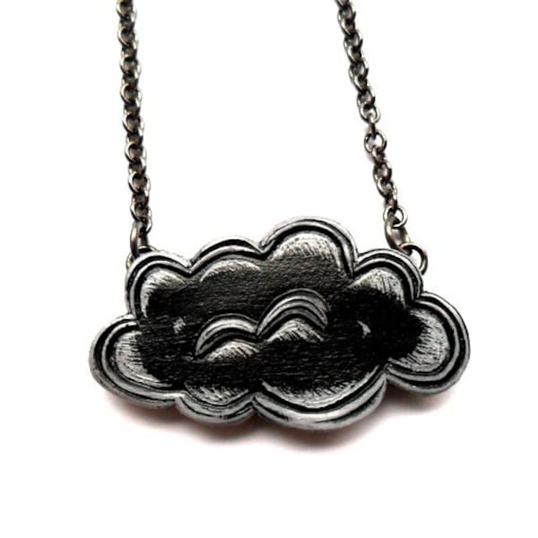Little Black Cloud Necklace.Storm Cloud Necklace. Rain Cloud Necklace
