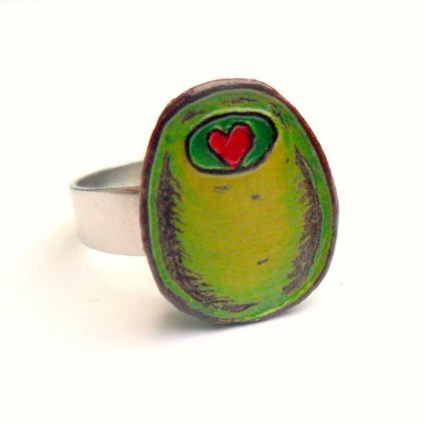 Olive You Ring. Olive Ring. Olive with Red Heart Pimento