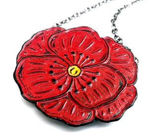 Red Poppy Necklace, Red Flower Necklace, Floral Jewelry, Flower Statement Necklace, Poppy Jewelry, Gift for Mom, Grandma Gift, Gift for Her