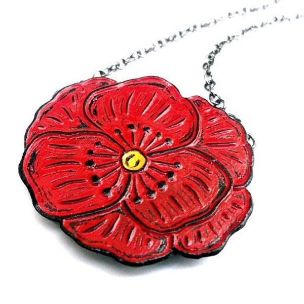 Red Poppy Necklace, Red Flower Necklace, Floral Jewelry, Flower Statement Necklace, Poppy Jewelry, Gift for Mom, Grandma Gift, Gift for Her