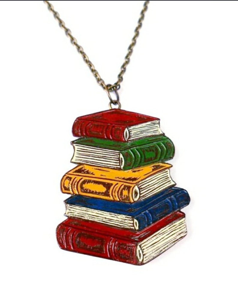 Pile of Books Necklace. Book Necklace. Bibliophile Gift. Gift for Book Lover. Gift for Book Worm. Gift for Graduate. Gift for Teacher image 4