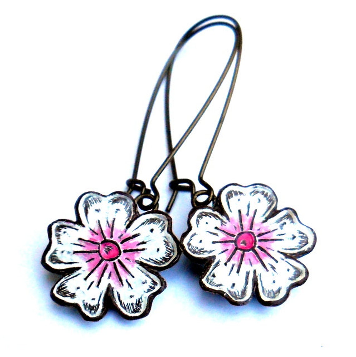 Cherry Blossom Earrings Dangle Earrings Pink and white Etsy