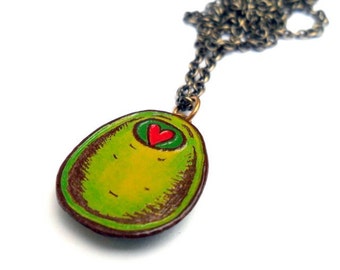 Olive You Necklace, Green Olive with Red Heart Pimento, Valentine's Day Gift, Wife Gift, Girlfriend Gift, Anniversary Gift