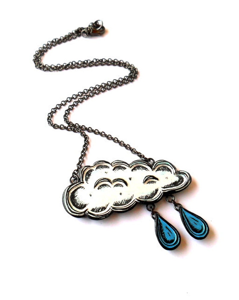 Rain Cloud Necklace. Raindrop Necklace. White Cloud Pendant. Etsy
