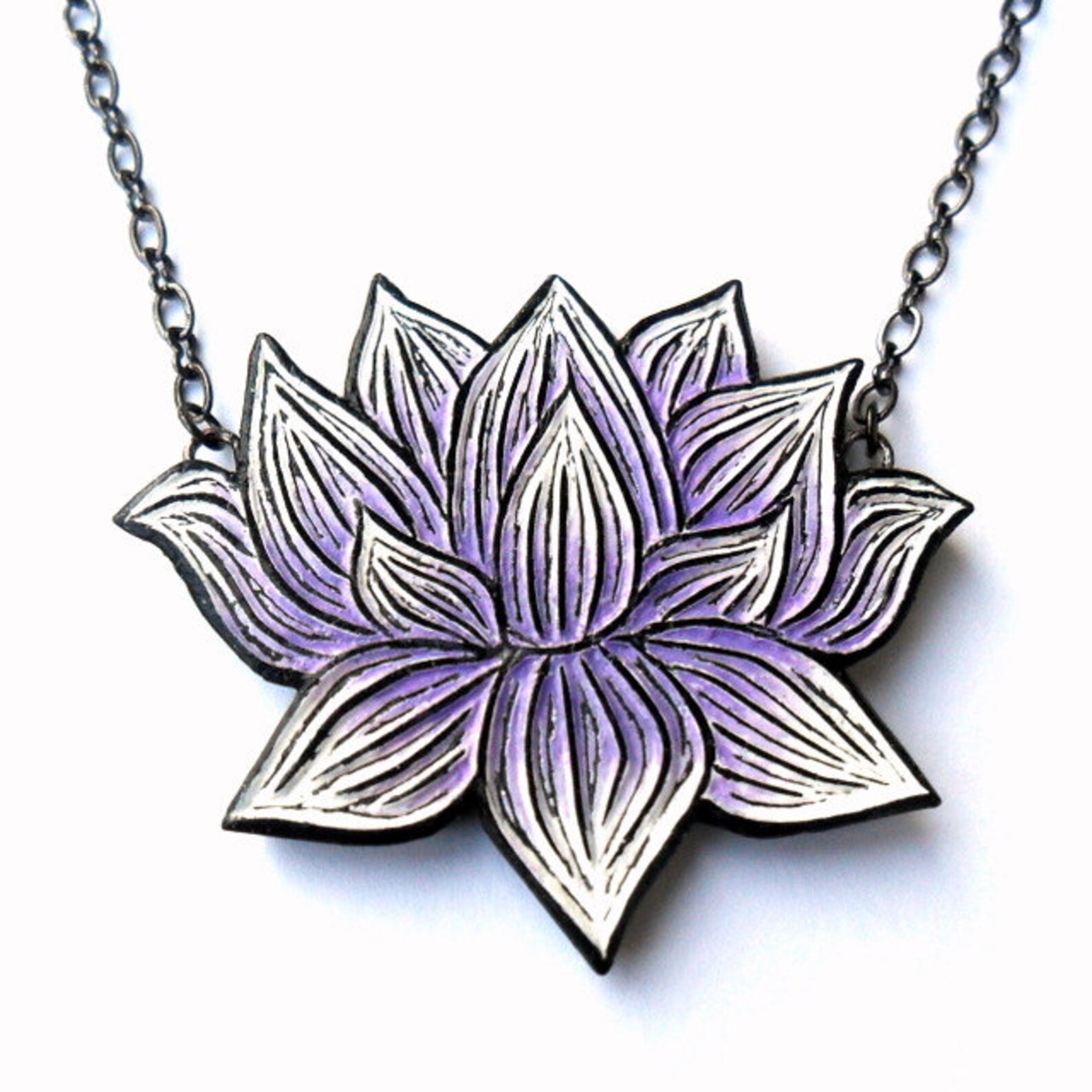 Purple Lotus Flower Necklace Lotus Necklace Lotus Statement Etsy