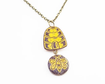 Beehive Necklace, Honey Bee Necklace,  Bee Charm, Bumble Bee Necklace, Beehive pendant, Save the Bees Necklace, Wife Gift, Nature Lover Gift