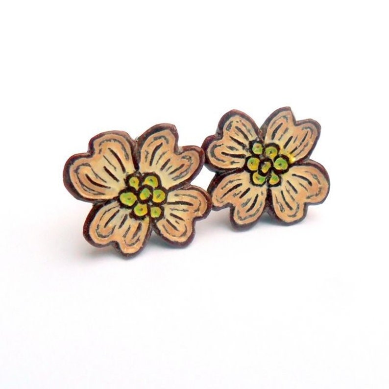 Dogwood Flower Earrings, Dogwood Earrings, Dogwood Stud Earrings, Dogwood Flower Post Earrings, Floral Jewelry, Anniversary Gift for Wife image 3