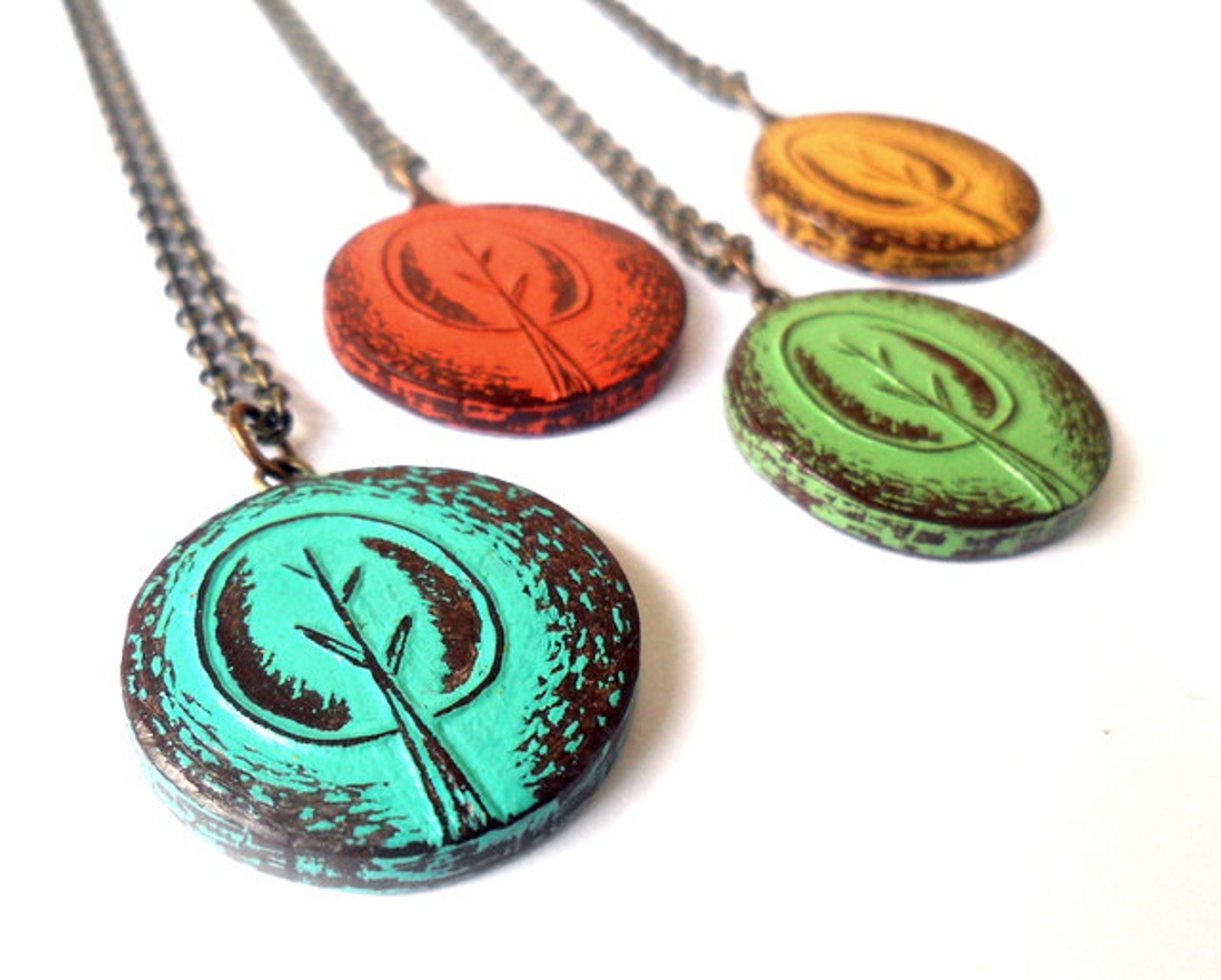 Retro Tree Necklace Rustic Tree Pendant Orange Etsy