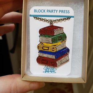 Pile of Books Necklace. Book Necklace. Bibliophile Gift. Gift for Book Lover. Gift for Book Worm. Gift for Graduate. Gift for Teacher image 7