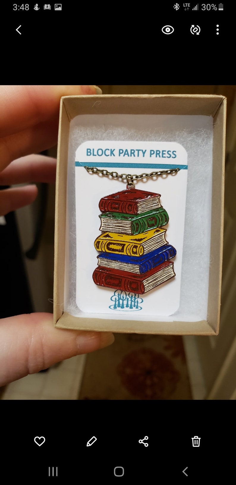 Pile of Books Necklace. Book Necklace. Bibliophile Gift. Gift for Book Lover. Gift for Book Worm. Gift for Graduate. Gift for Teacher image 7