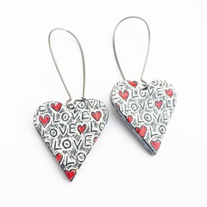 Pendientes colgantes de corazón de amor, joyas de corazón rojo, pendientes de corazón angustiados, regalo de aniversario, regalo de esposa, regalo de novia, pendientes de amor imagen 3