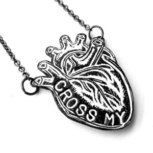 Black and White Anatomical Heart Necklace  - Cross My Heart Necklace - Promise