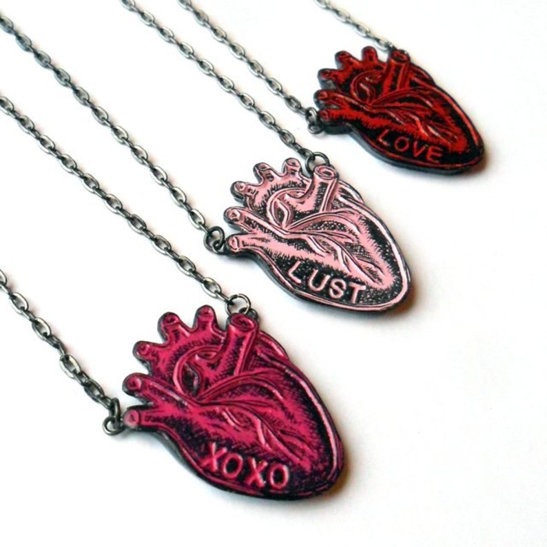Red and Black Anatomical Heart Necklace Love in My Heart Etsy