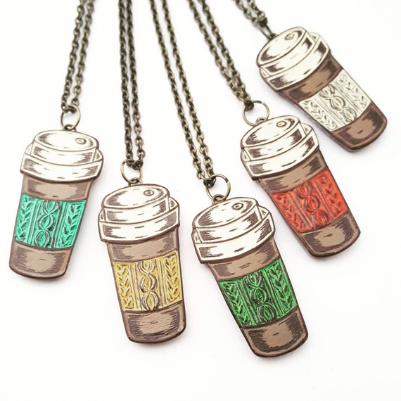 Coffee Necklace Coffee Travel Mug Necklace Coffee Cup Etsy