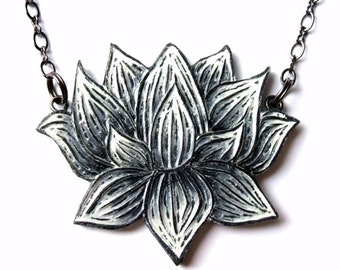 Black and White Lotus Flower Necklace