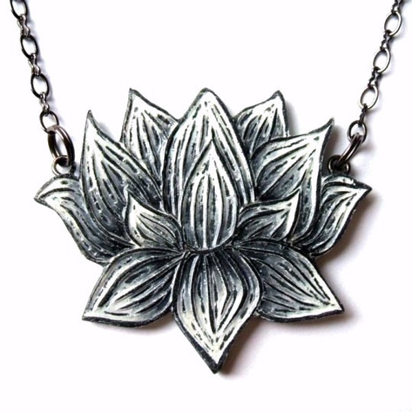 Black and White Lotus Flower Necklace