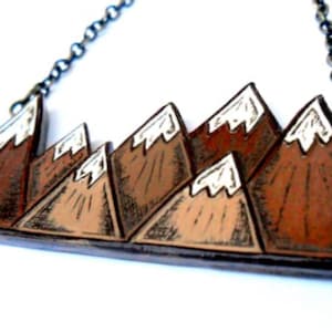 Brown and White Mountain Necklace, Mountain Range Pendant, Graduation Gift image 1