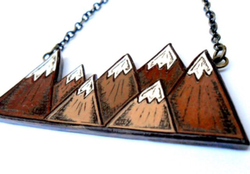 Brown and White Mountain Necklace, Mountain Range Pendant, Graduation Gift image 1