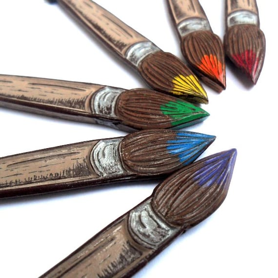 Artist Paintbrush Necklace, Red, Orange, Yellow, Green, Blue or Purple Paintbrush Pendant, Gift for Artist, Gift for Crafter, Teacher Gift
