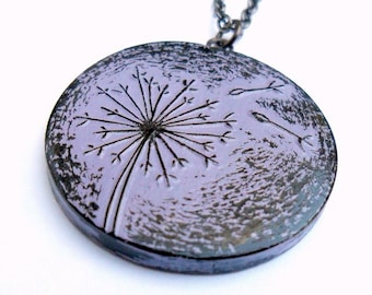 Lavender Dandelion Necklace, Purple Dandelion Flower Pendant,  Dandelion Seed Necklace, Dandelion Jewelry, Graduation Gift, Daughter Gift