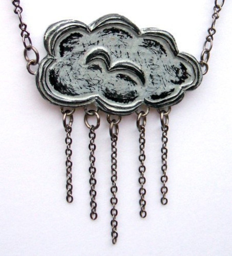 Metallic Silver Raincloud Necklace, Cloud Jewelry, Rain Necklace, Cloud Pendant, Storm Pendant, Weather Jewelry, Gift for Her image 2