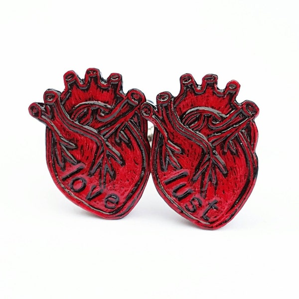 Red Anatomical Heart Cufflinks, Groom Gift, Valentine's Day Gift, Husband Gift, Valentine's Day Wedding, Goth Wedding, Love and Lust