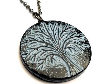 Rustic Blue Tree Necklace, Winter Tree Pendant, Tree of Life Necklace
