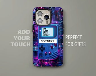 Personalized Retro Gamer Gaming Custom Name Phone Case, Gift For Him Her, iPhone 15 14 13 12 11 Pro Max 8 X XR XS, Samsung Galaxy S23 S22 21