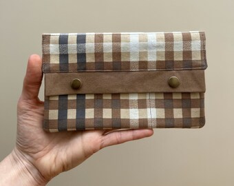 Minimalist Wallet | Tan/Beige Plaid | Tan & Beige