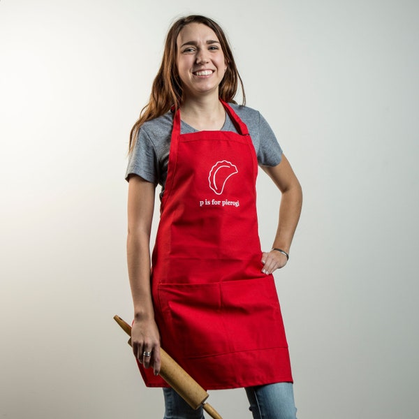 P is for Pierogi Red Bib Apron