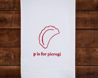 P is for Pierogi Kitchen Towel / Tea Towel