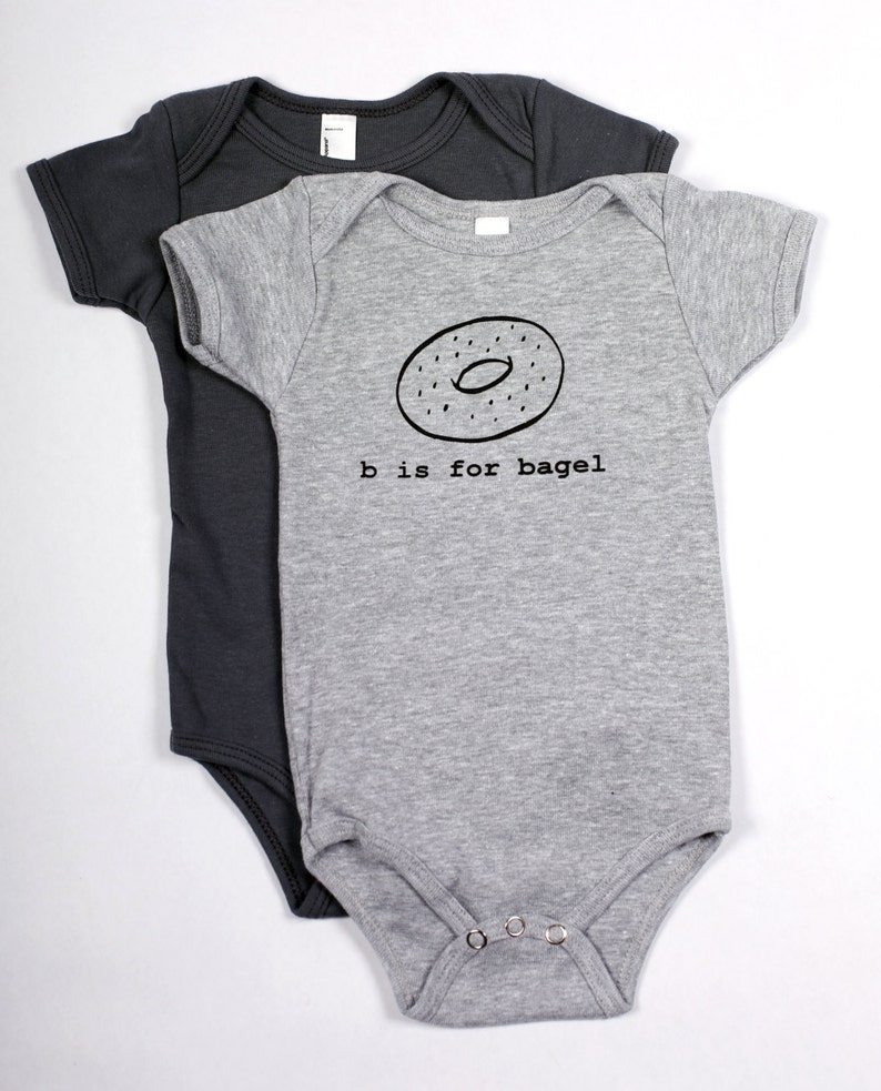 B is for Bagel Baby One-Piece Bodysuit Heather Gray image 2