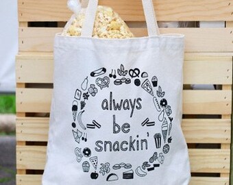 Always Be Snackin' Tote Bag (small)
