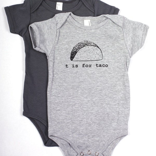 T is for Taco Baby One-Piece Bodysuit (Heather Gray)