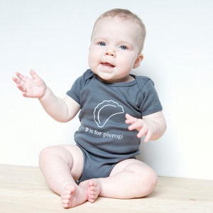 P is for Pierogi Baby One piece Bodysuit Red or Charcoal Gray Poland, Polish, Pittsburgh image 3