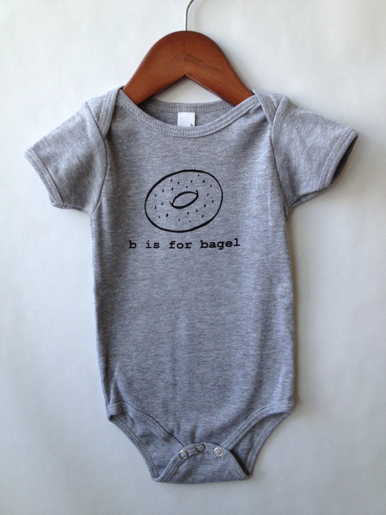 B is for Bagel Baby One-Piece Bodysuit Heather Gray image 3