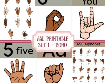 Pôsteres do alfabeto e números Boho ASL: decoração de aprendizagem inclusiva (download digital)