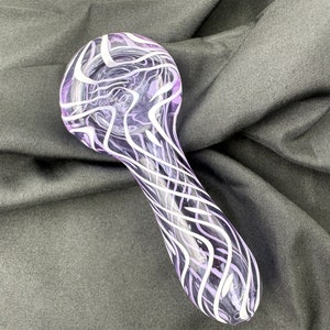 Handmade 4 Inch White Swirled Glass Pipe - Clear Pink Purple Unique Cute Girly Pipe - Collectible Gifts